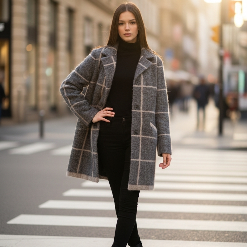 Gray Plaid Women's Coat